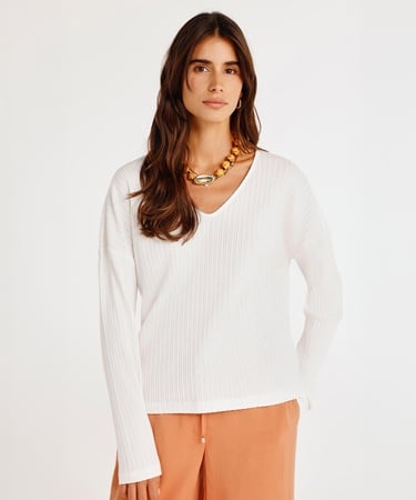  YARGICI V- Yakalı Uzun Kollu T-shirt