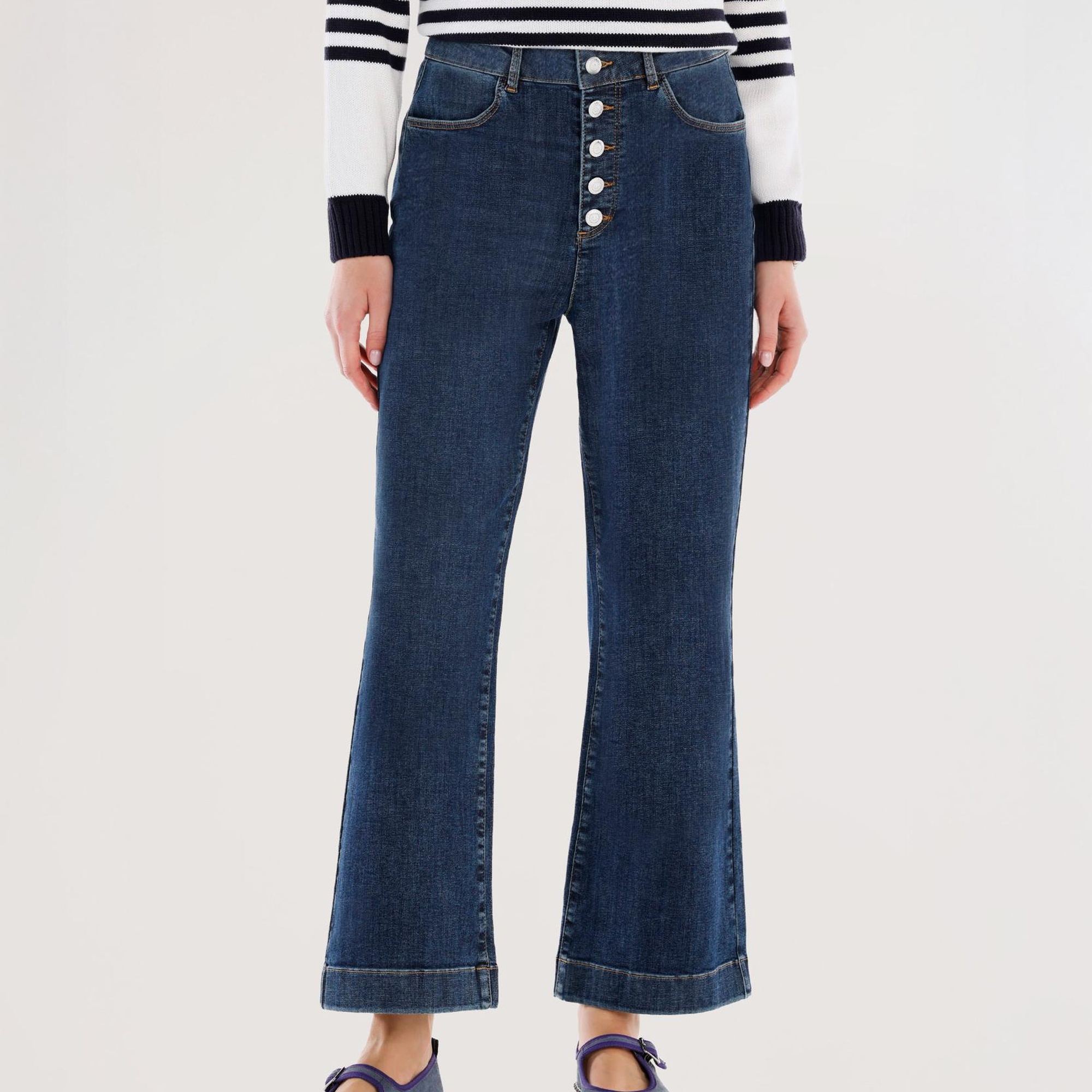 YARGICI Düğme Detaylı İspanyol Paça Normal Bel Denim Pantolon