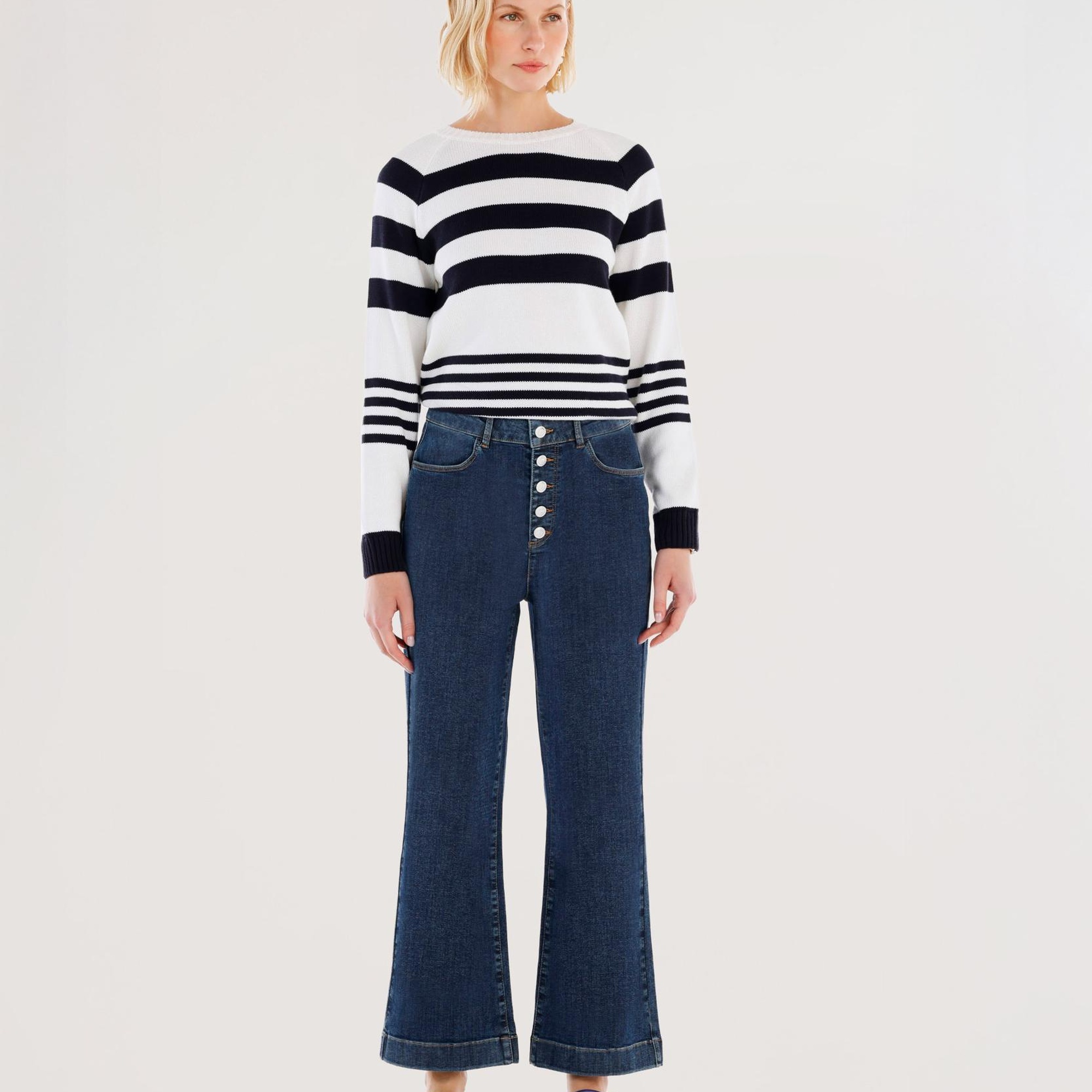 YARGICI Düğme Detaylı İspanyol Paça Normal Bel Denim Pantolon