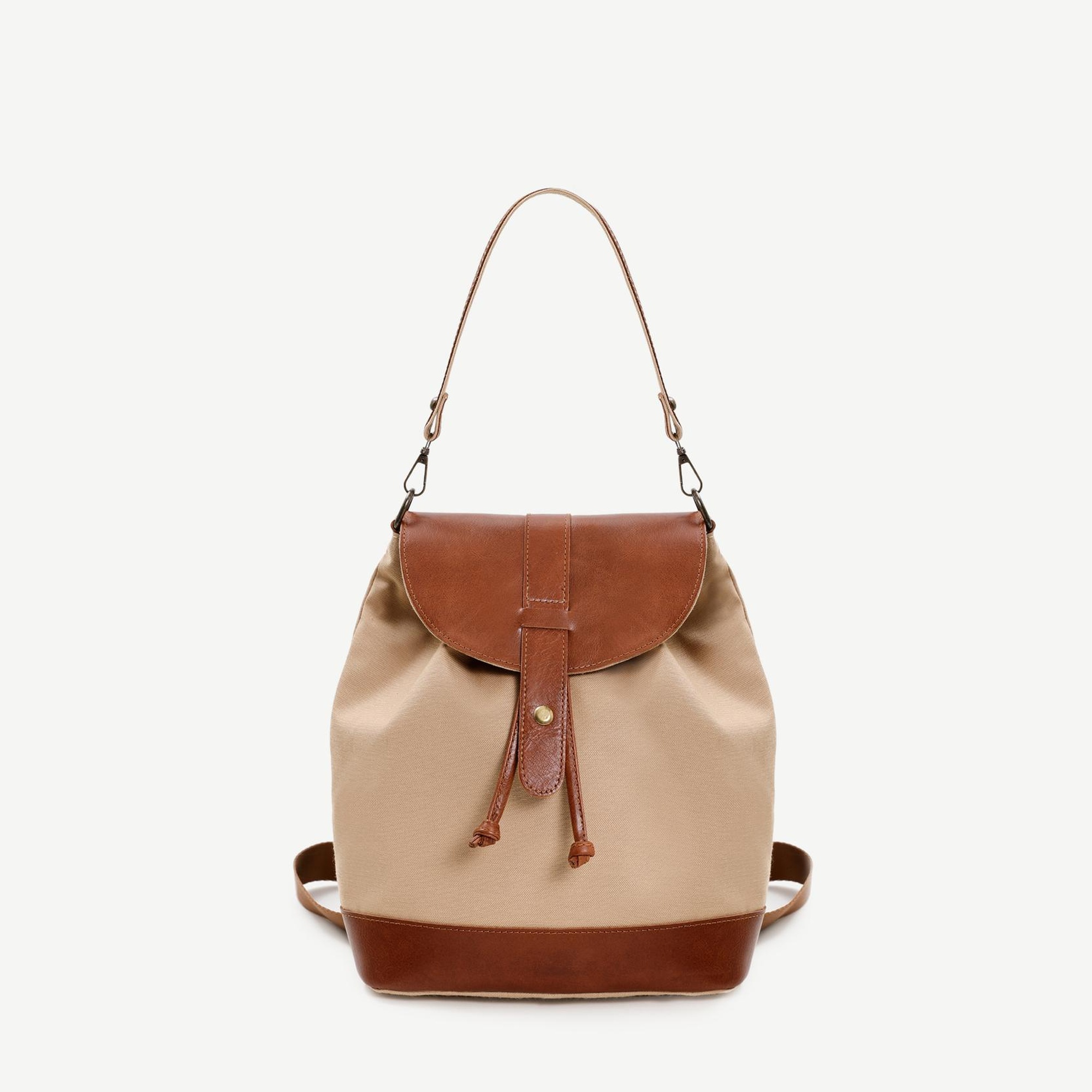 Kapak Detaylı Deri Garnili Canvas Sırt Çantası