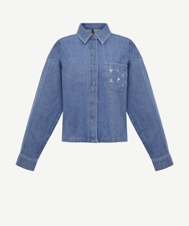  YARGICI Nakışlı Detaylı Uzun Kollu Denim Gömlek