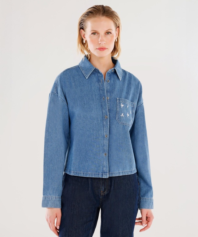  YARGICI Nakışlı Detaylı Uzun Kollu Denim Gömlek