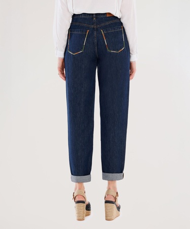  YARGICI Nakış Detaylı Yüksek Bel Rahat Fit Denim Pantolon