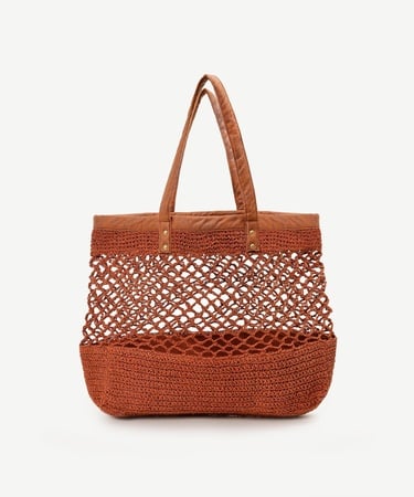  YARGICI Suni Deri Detaylı Örgülü Plaj Çantası