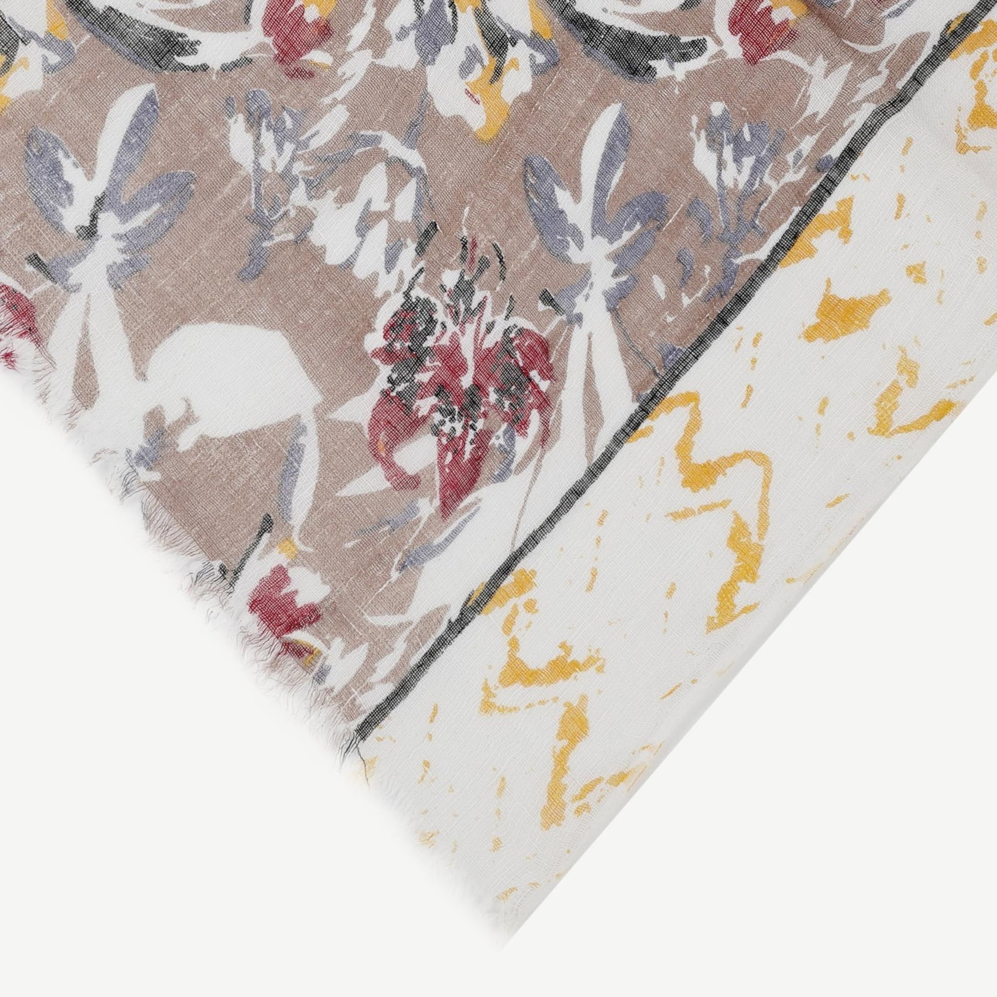 YARGICI Keten Karışımlı Çiçekli Şal