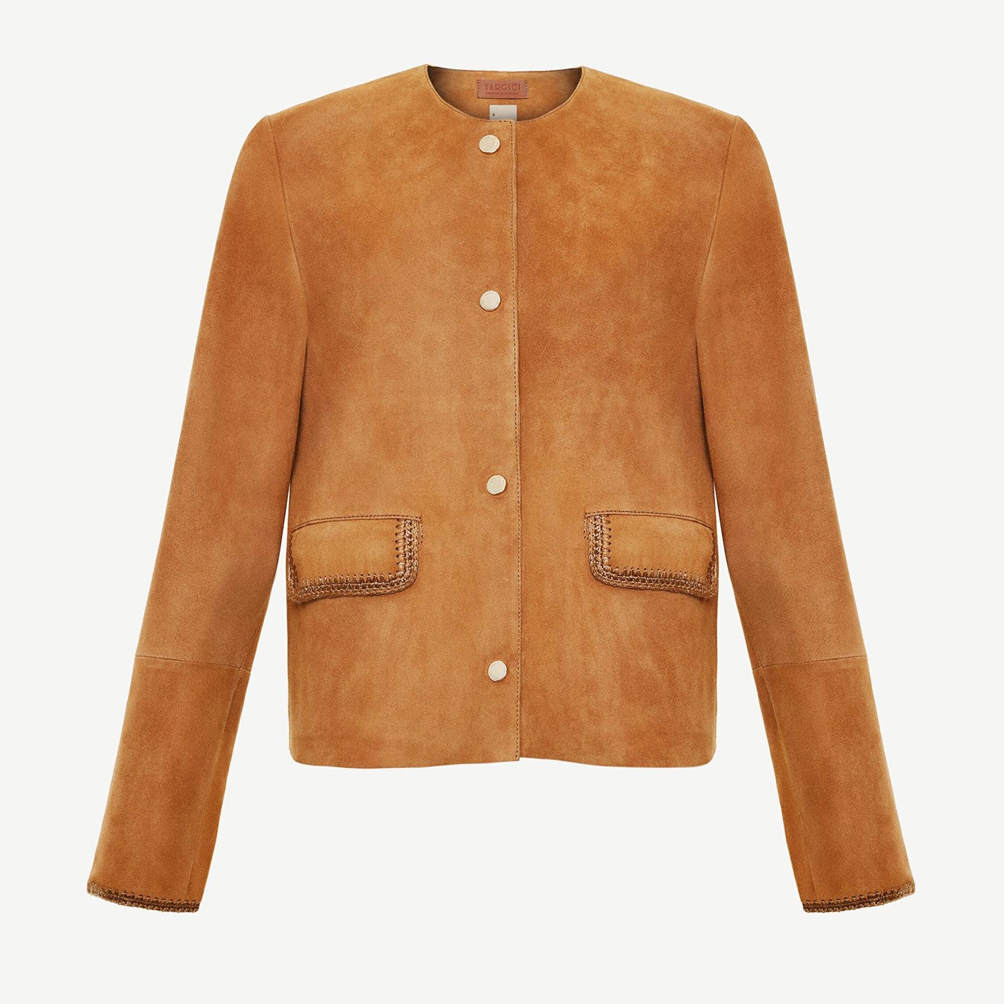 Yakasız Cep Detaylı Süet Ceket