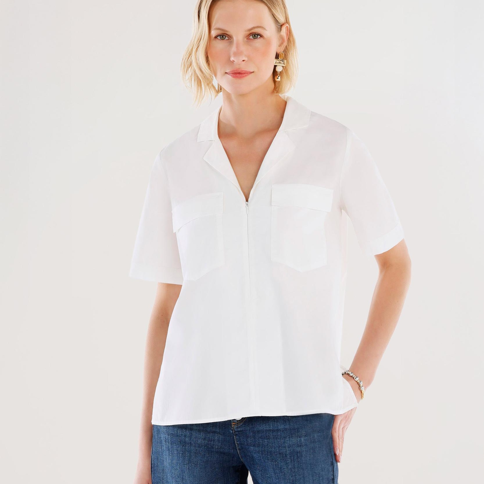 YARGICI Önü Fermuarlı Kısa Kollu Bluz