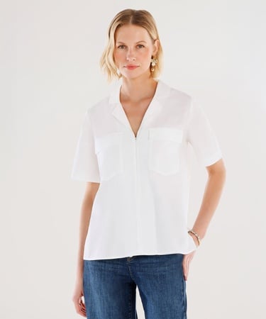  YARGICI Önü Fermuarlı Kısa Kollu Bluz