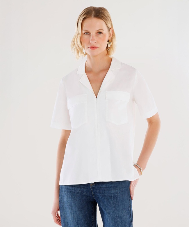  YARGICI Önü Fermuarlı Kısa Kollu Bluz