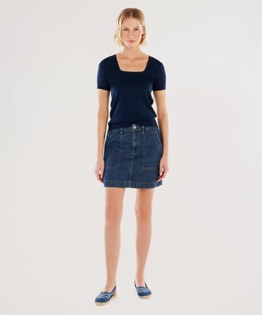  YARGICI Cepli Detaylı Kısa Denim Etek