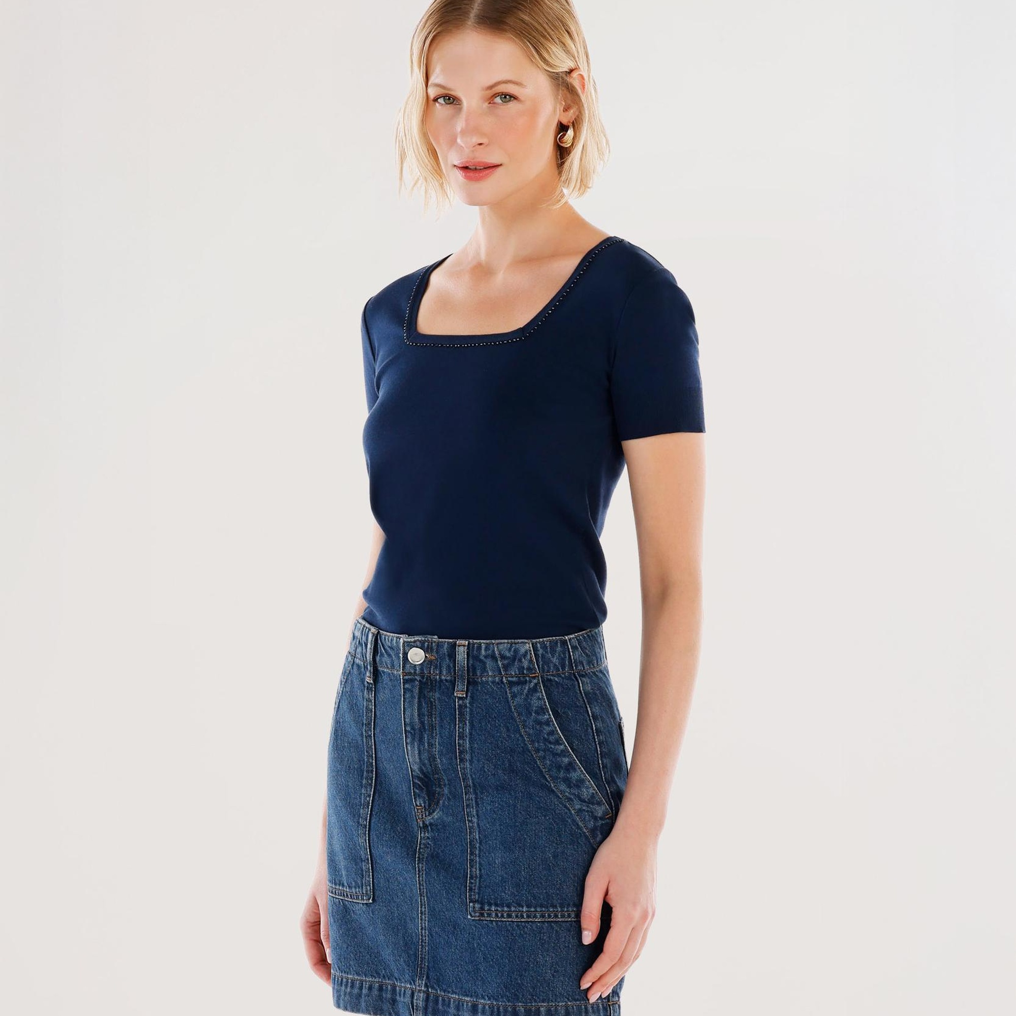 YARGICI Cepli Detaylı Kısa Denim Etek