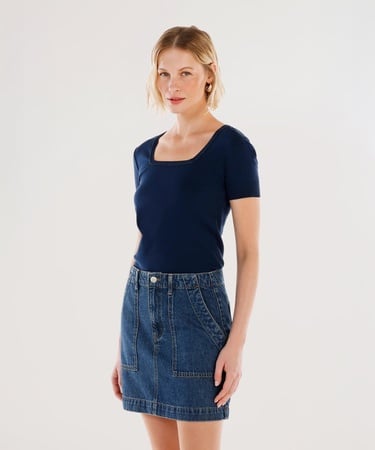  YARGICI Cepli Detaylı Kısa Denim Etek