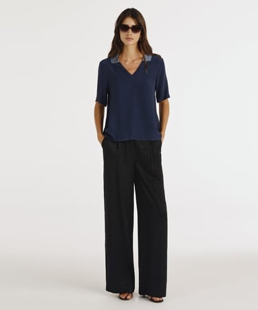  YARGICI Triko Yakalı Kısa Kollu Bluz