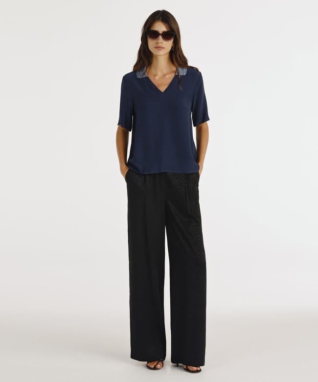  YARGICI Triko Yakalı Kısa Kollu Bluz