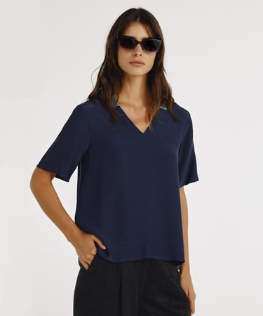  YARGICI Triko Yakalı Kısa Kollu Bluz