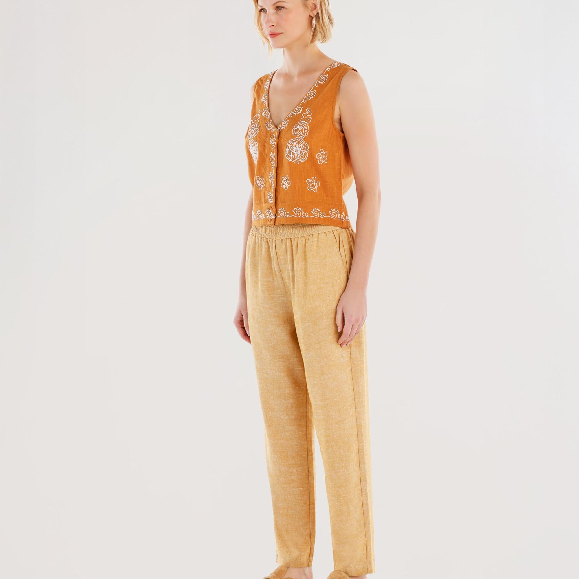 YARGICI Beli Lastikli Düz Kesim Pantolon