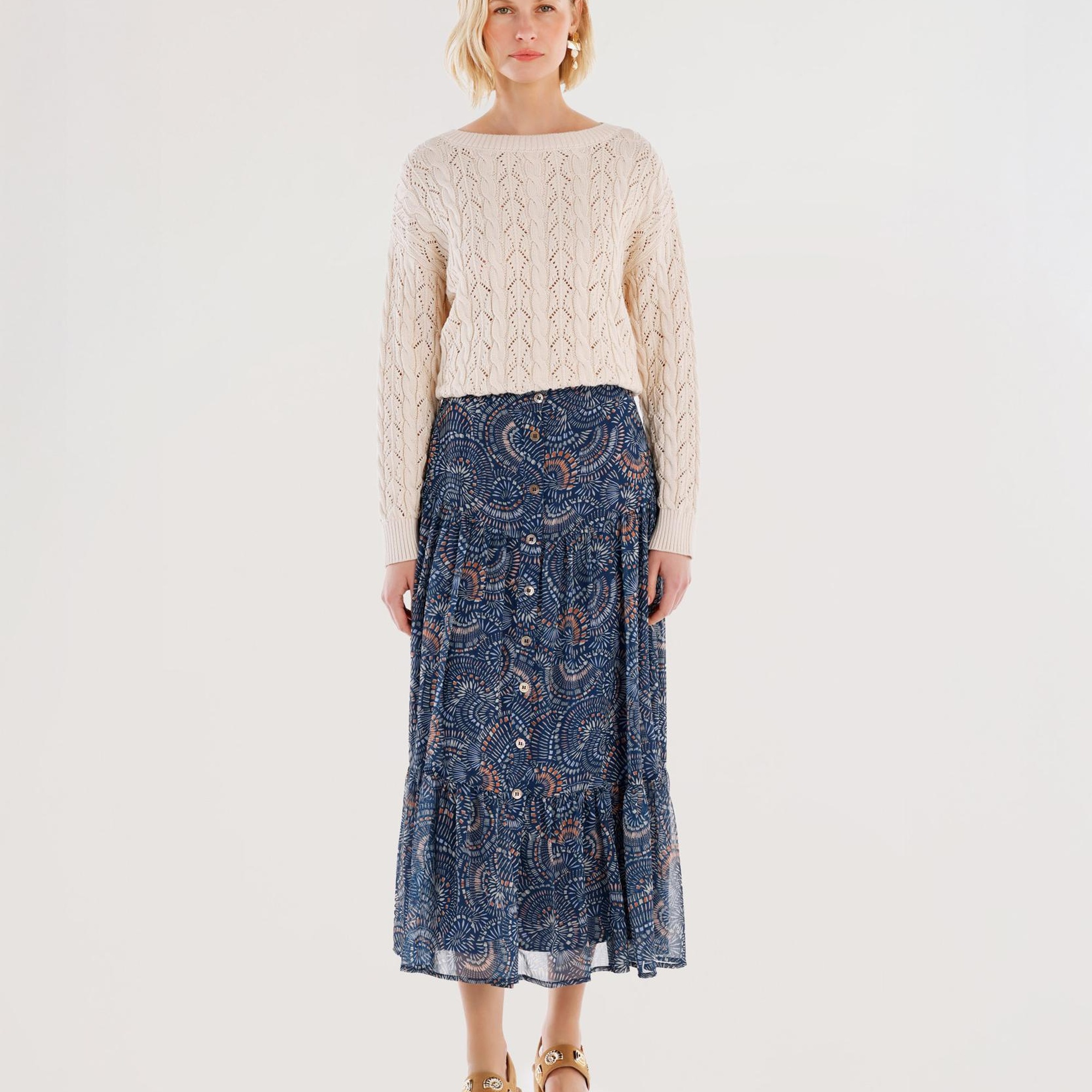 YARGICI Önü Düğmeli Midi Etek