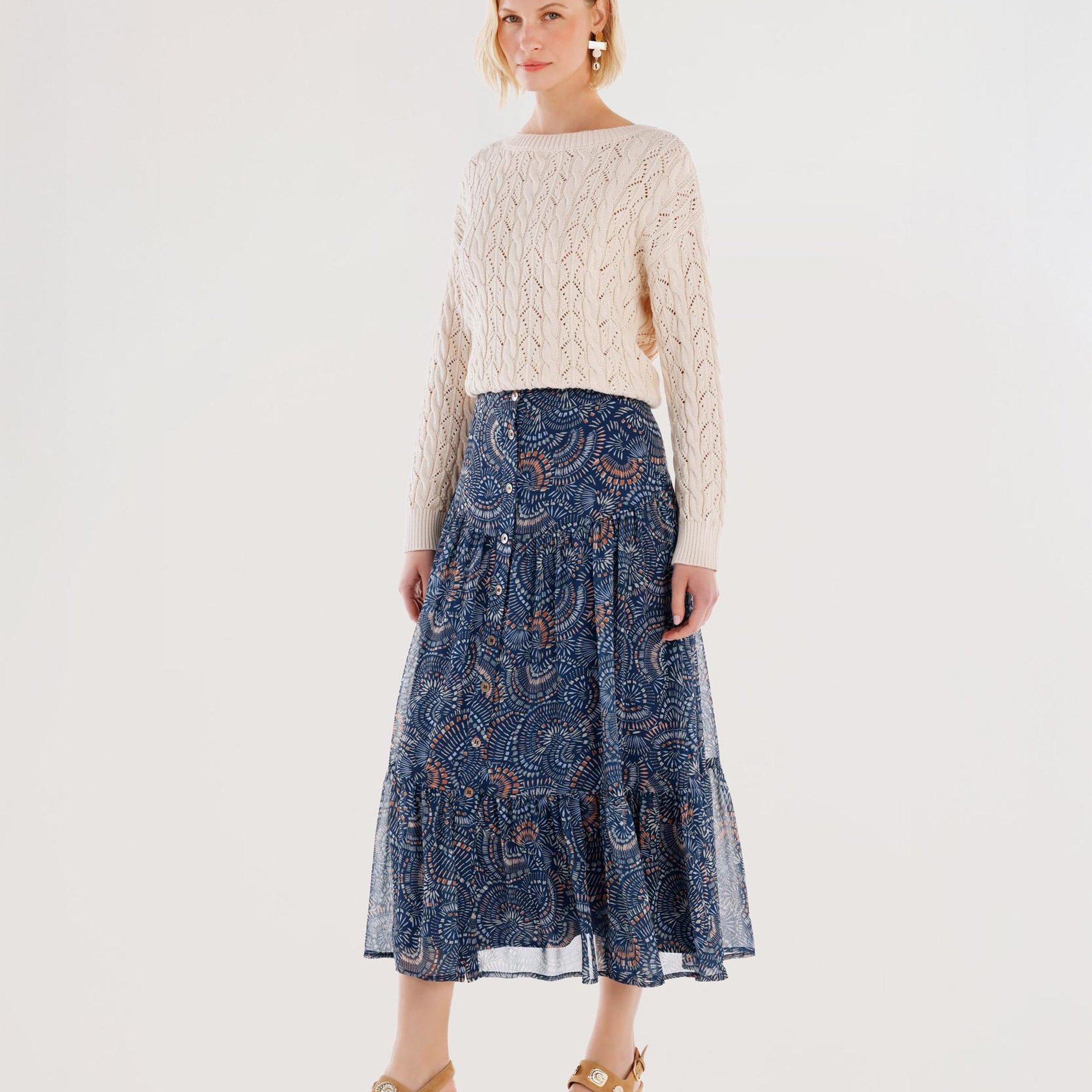 YARGICI Önü Düğmeli Midi Etek