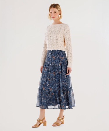  YARGICI Önü Düğmeli Midi Etek