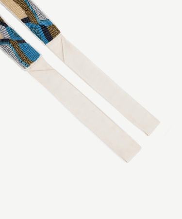  YARGICI Geometrik Desenli Boncuk Işleme Keten Bel Kemeri