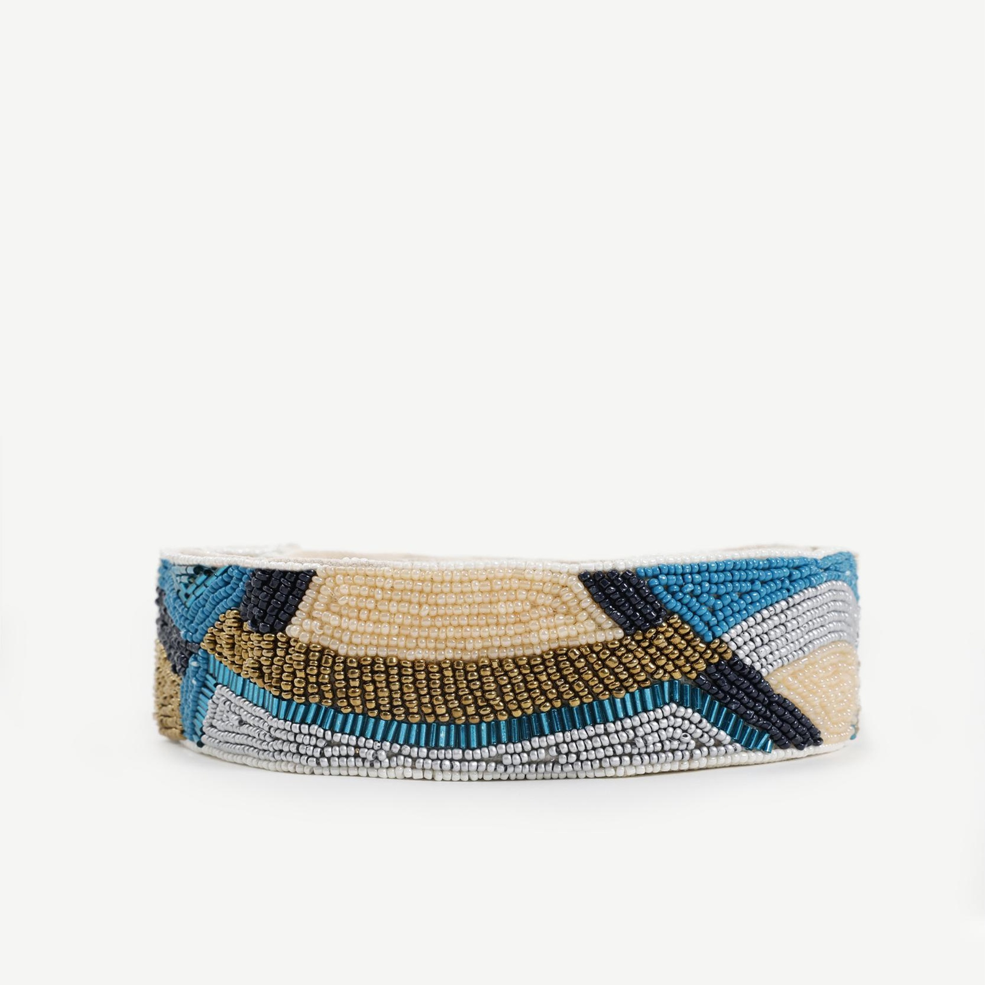 YARGICI Geometrik Desenli Boncuk Işleme Keten Bel Kemeri