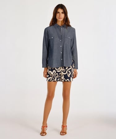  YARGICI Yırtmaç Detaylı Uzun Kollu Denim Gömlek