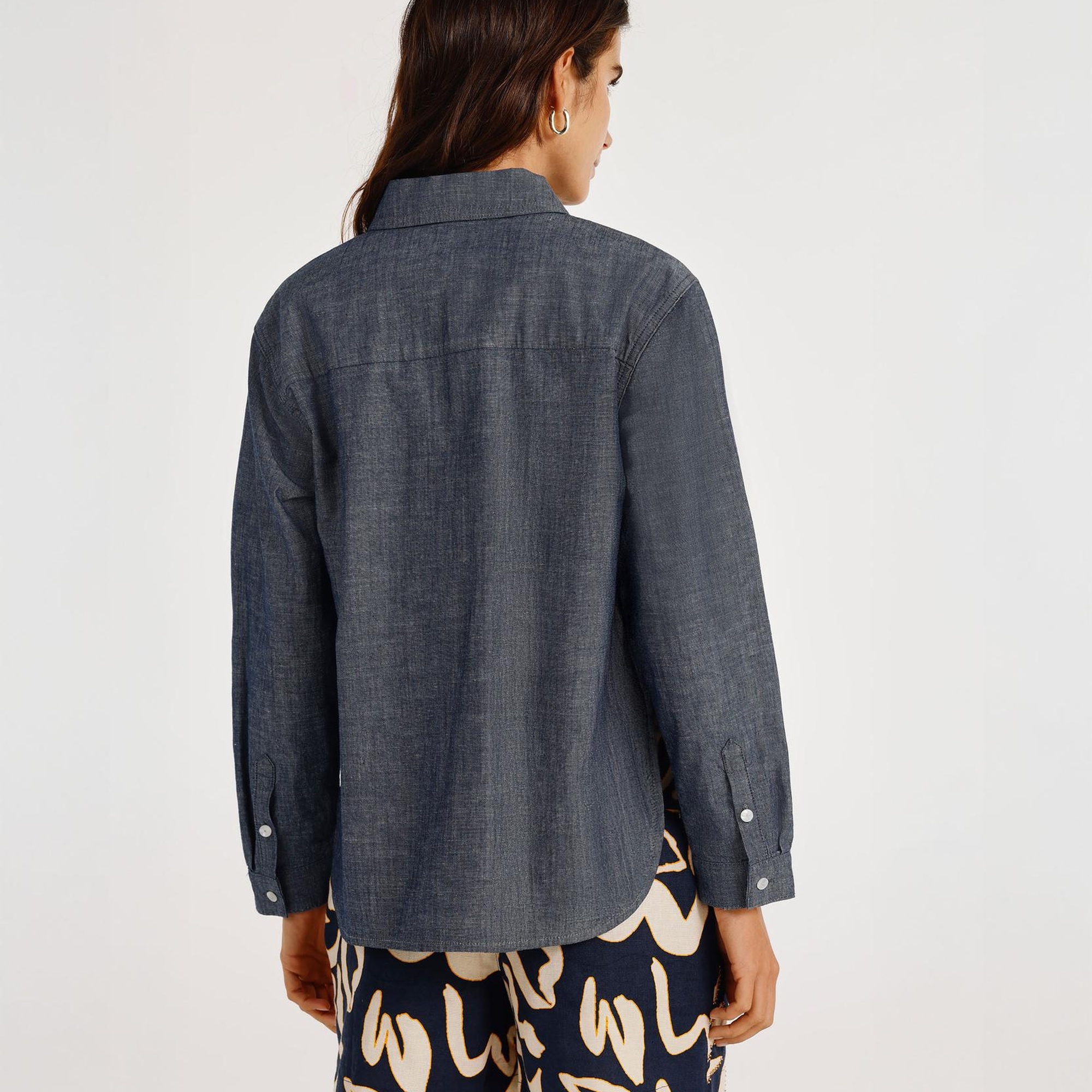 YARGICI Yırtmaç Detaylı Uzun Kollu Denim Gömlek