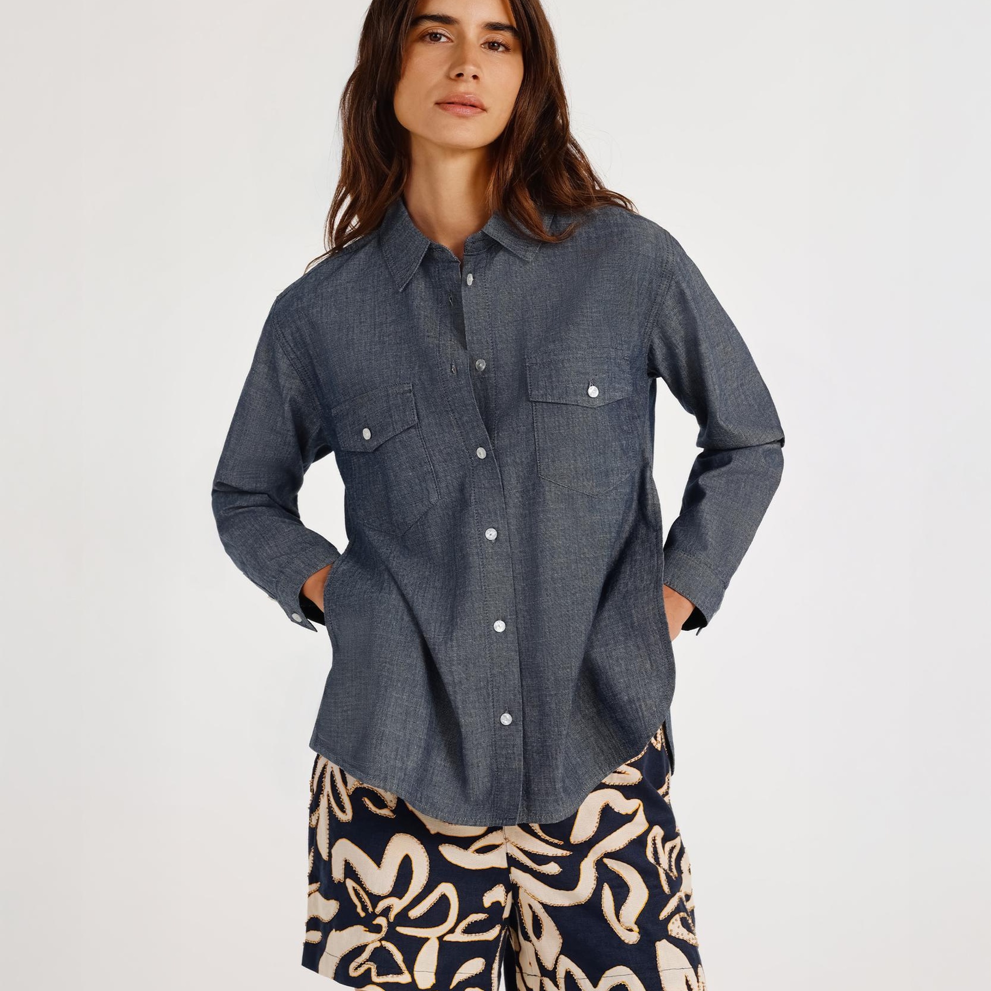 YARGICI Yırtmaç Detaylı Uzun Kollu Denim Gömlek