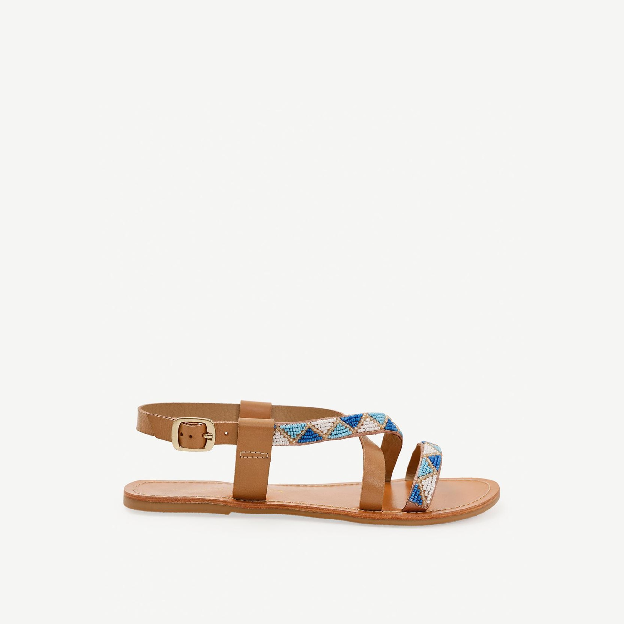 YARGICI Boncuk İşlemeli Deri Sandalet