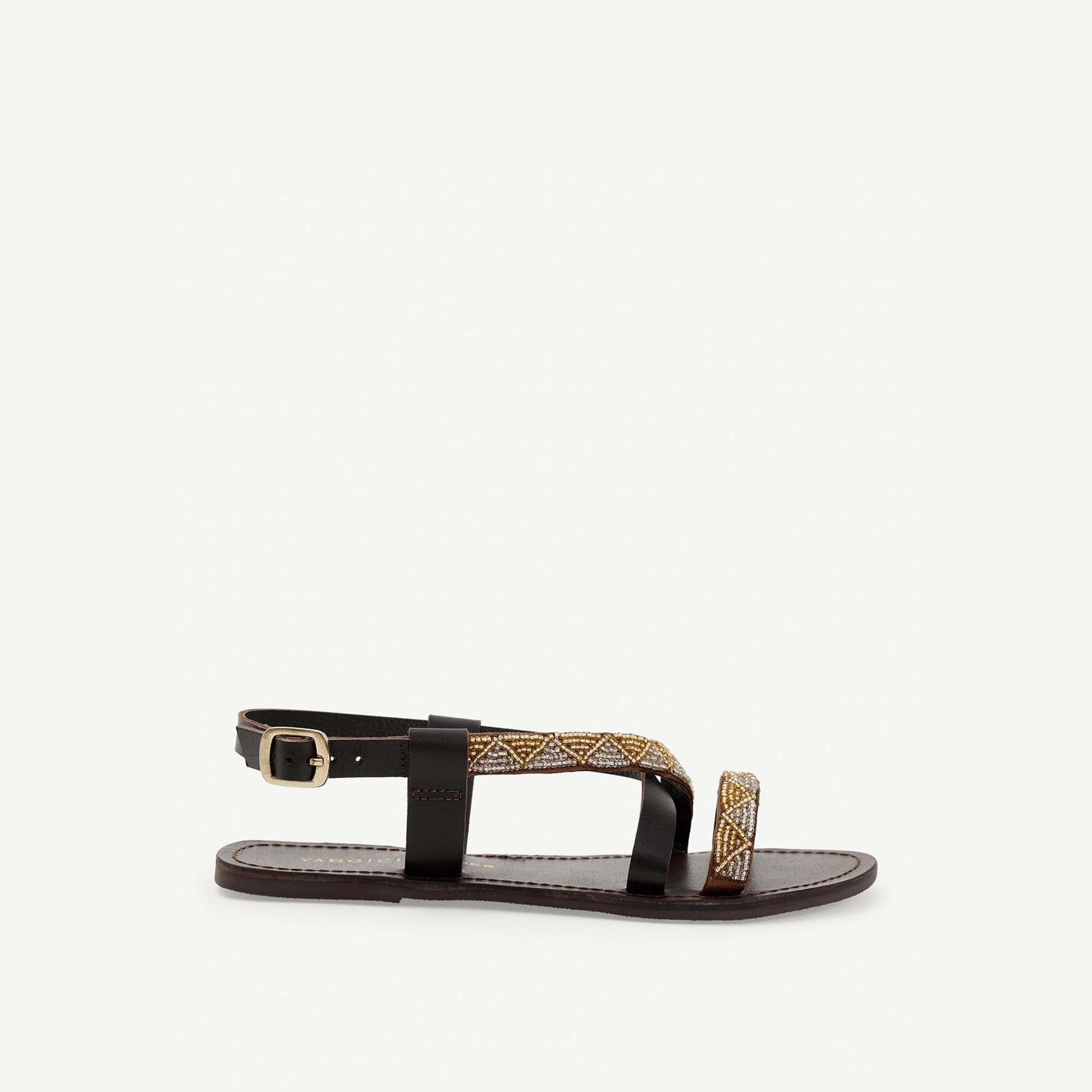 YARGICI Boncuk İşlemeli Deri Sandalet