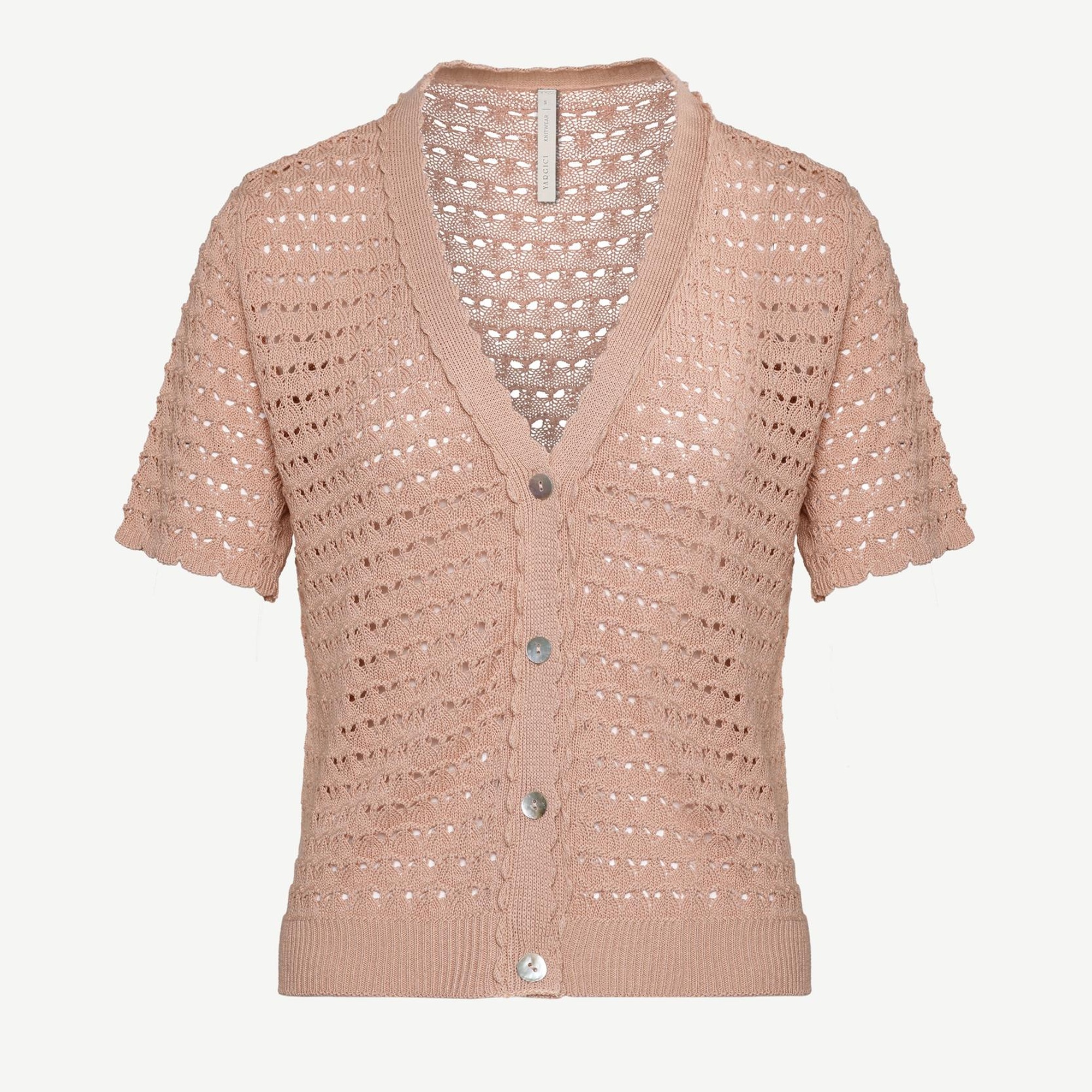 YARGICI V Yaka Jakar Örgülü Kısa Kollu Hırka