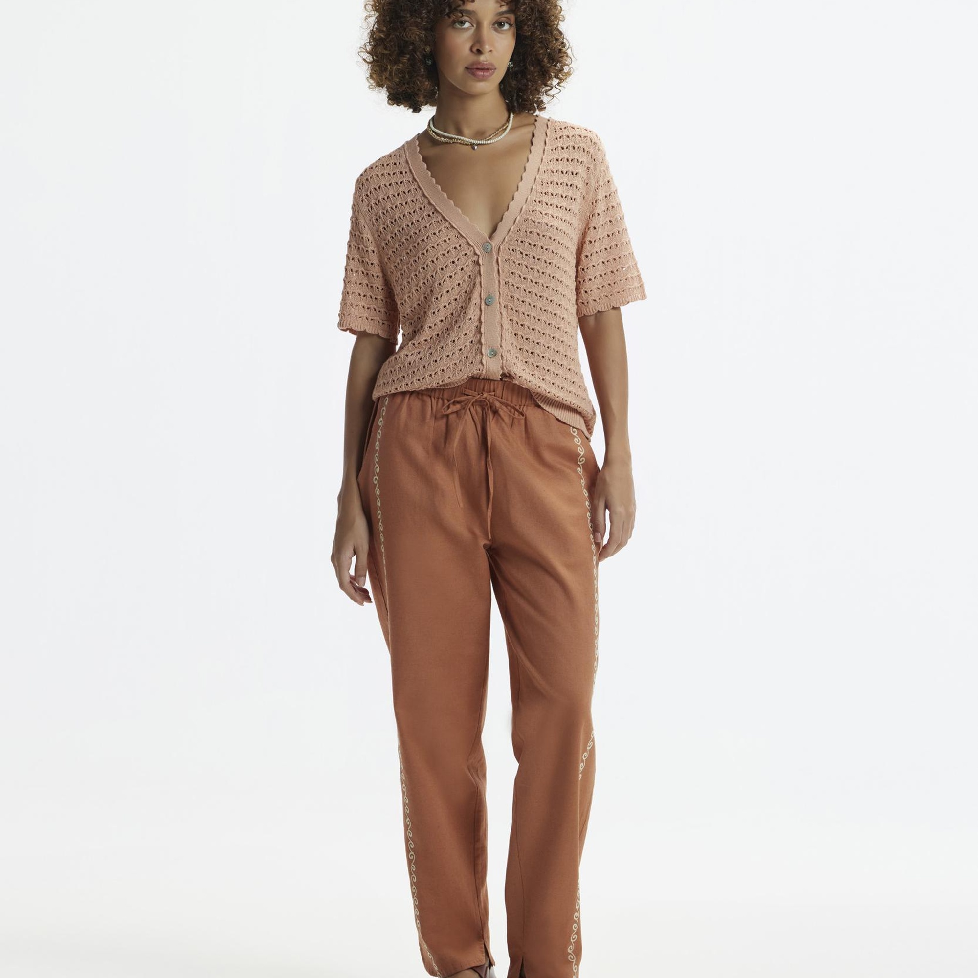 YARGICI V Yaka Jakar Örgülü Kısa Kollu Hırka