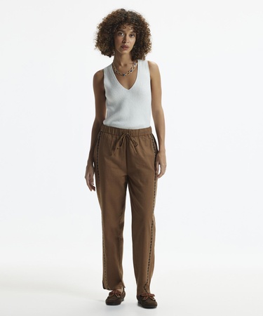  YARGICI Beli Lastikli  Nakış Detaylı Pantolon