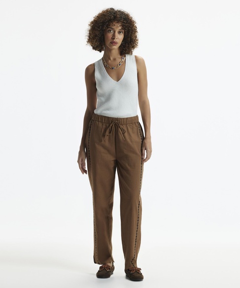  YARGICI Beli Lastikli  Nakış Detaylı Pantolon