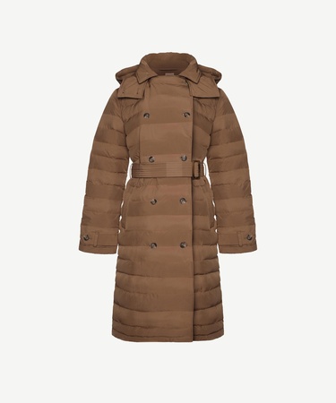  YARGICI Mikrofiber Kapüşonlu Uzun Düğme Ve Cep Detaylı Kemerli Pardösü