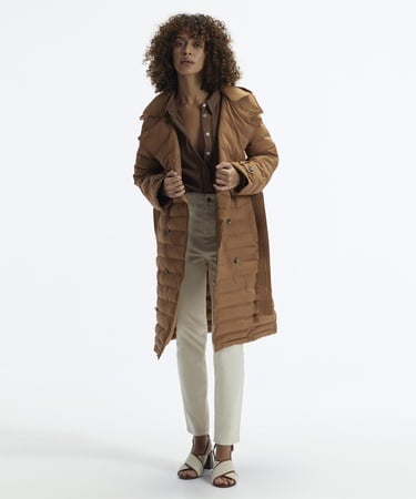  YARGICI Mikrofiber Kapüşonlu Uzun Düğme Ve Cep Detaylı Kemerli Pardösü