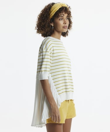  Plise Panelli Kısa Kol Triko