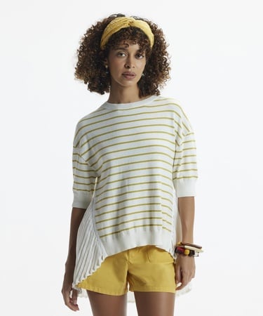  Plise Panelli Kısa Kol Triko