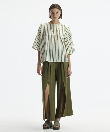  YARGICI Önü Yırtmaçlı Bol Kesim Pantolon