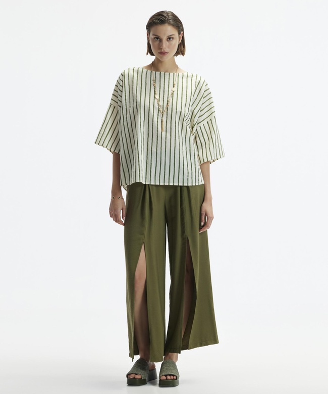  YARGICI Önü Yırtmaçlı Bol Kesim Pantolon