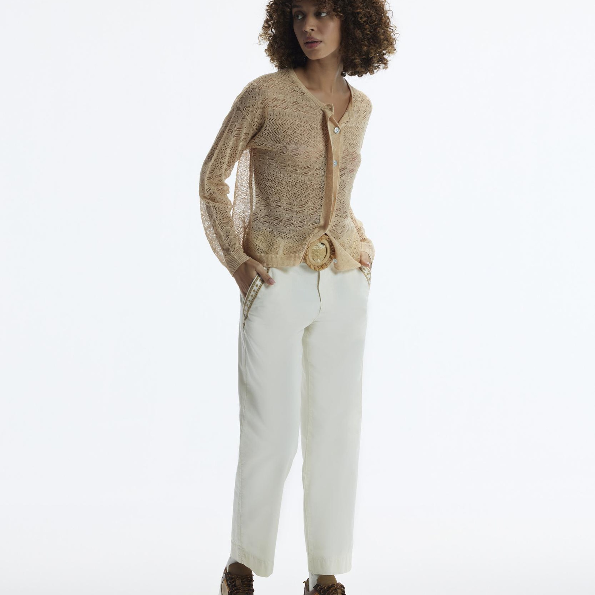 YARGICI Düz Kesim Nakış Detaylı Pantolon