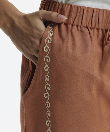  YARGICI Beli Lastikli  Nakış Detaylı Pantolon