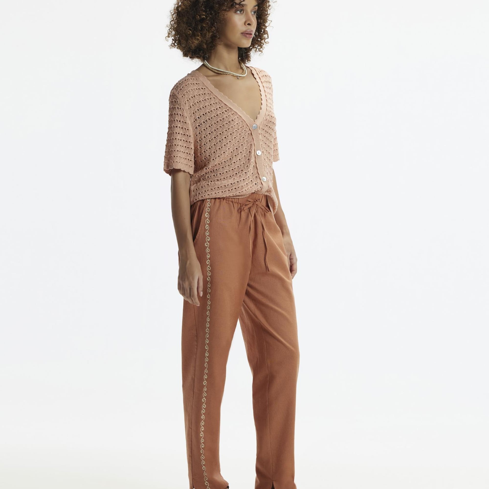 YARGICI Beli Lastikli  Nakış Detaylı Pantolon