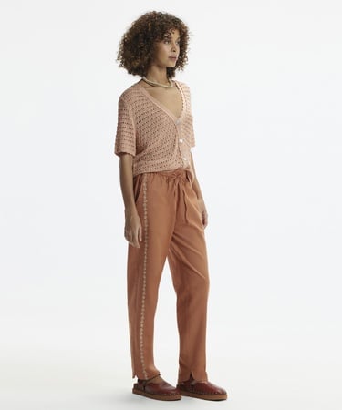  YARGICI Beli Lastikli  Nakış Detaylı Pantolon