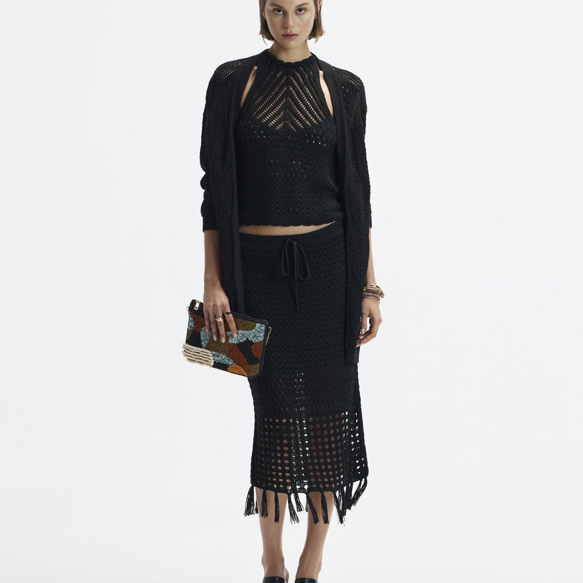 YARGICI Püsküllü  Dizaltı Triko Etek