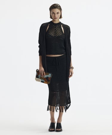  YARGICI Püsküllü  Dizaltı Triko Etek