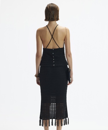  YARGICI Püsküllü  Dizaltı Triko Etek