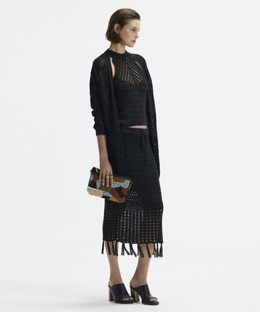  YARGICI Püsküllü  Dizaltı Triko Etek