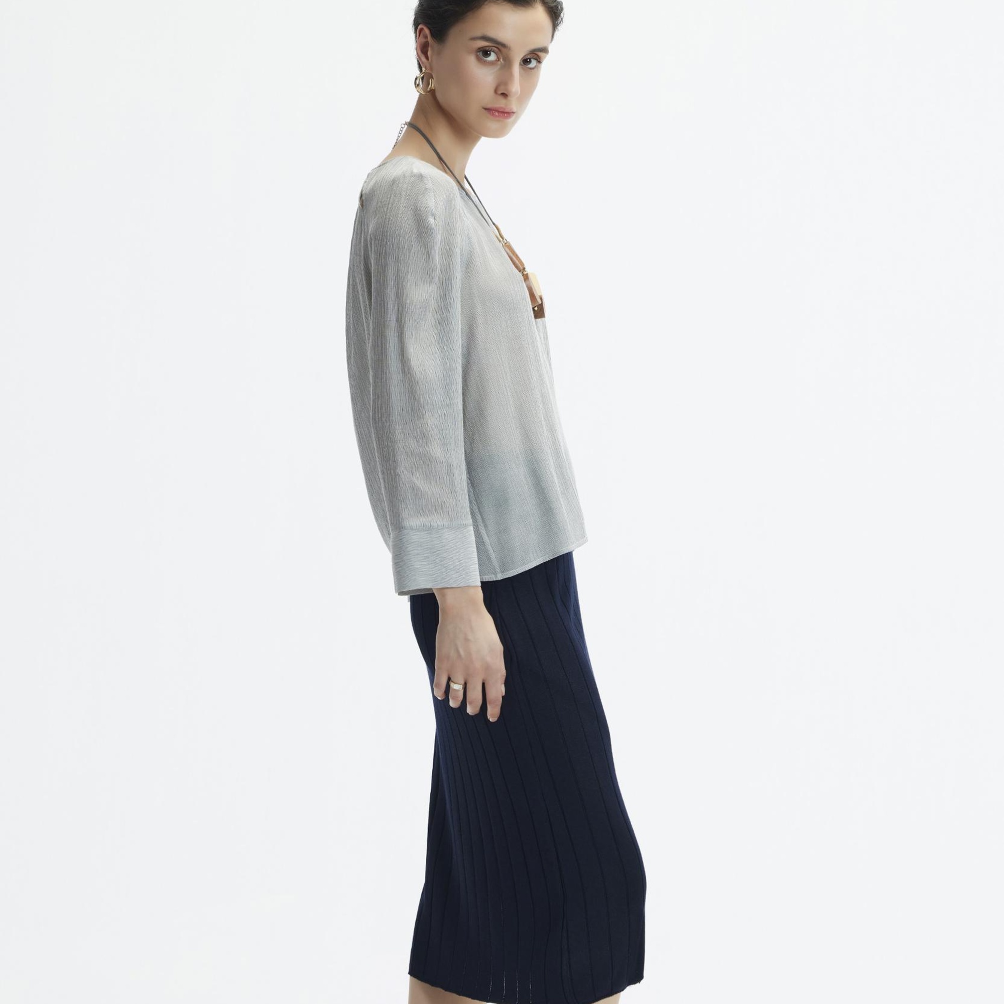 YARGICI Yırtmaçlı Dizaltı Triko Etek