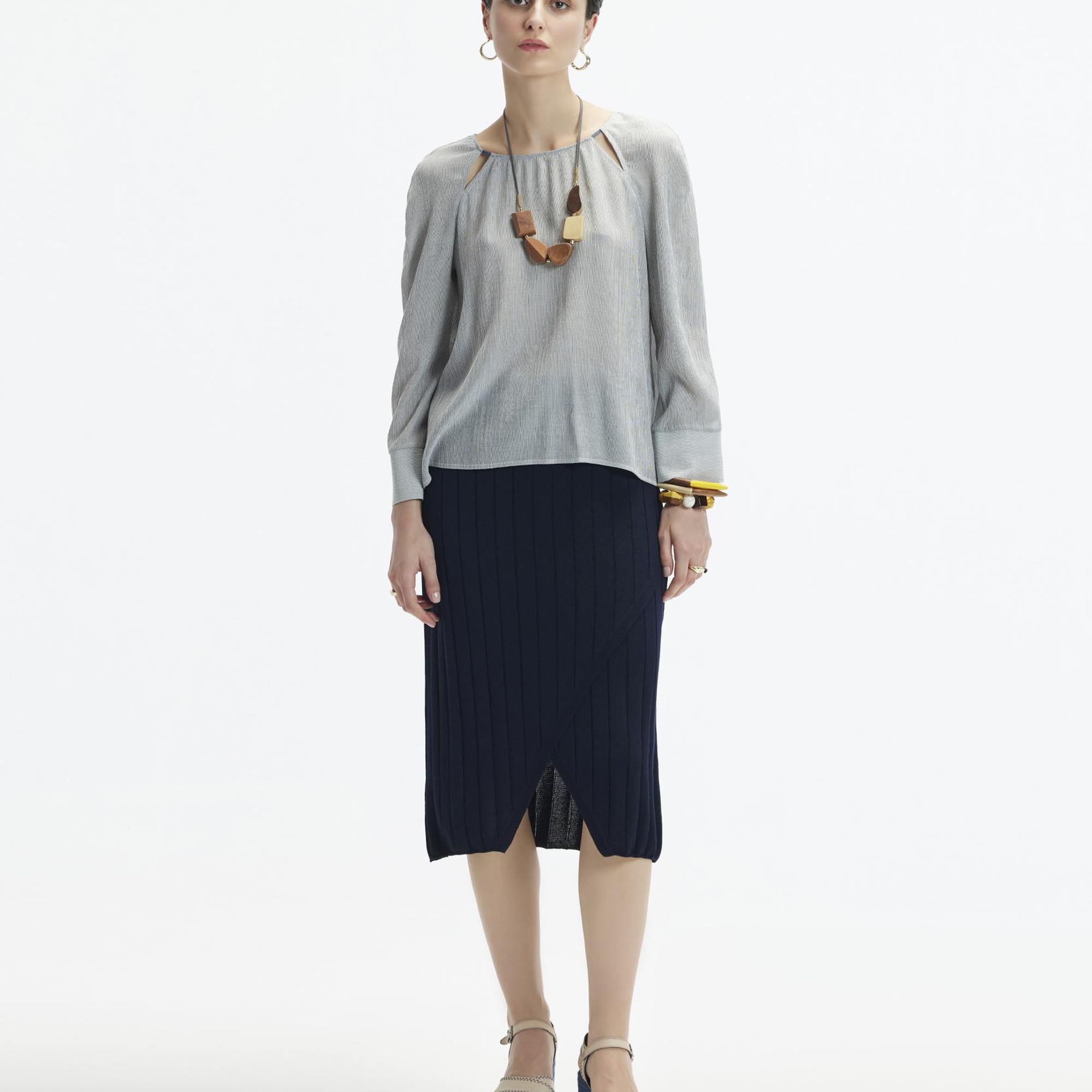 YARGICI Yırtmaçlı Dizaltı Triko Etek